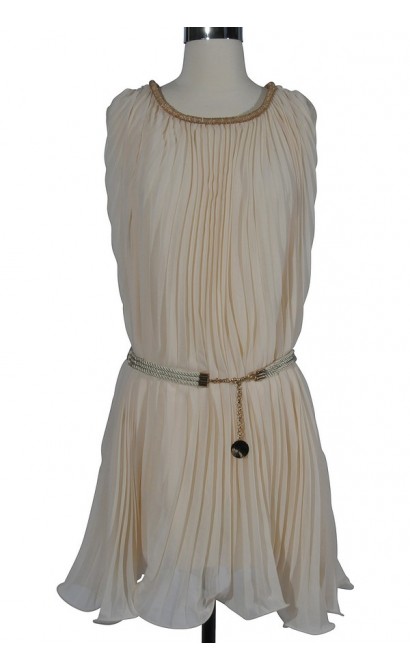 Cream of the Crop Pleated Chiffon Belted Dress